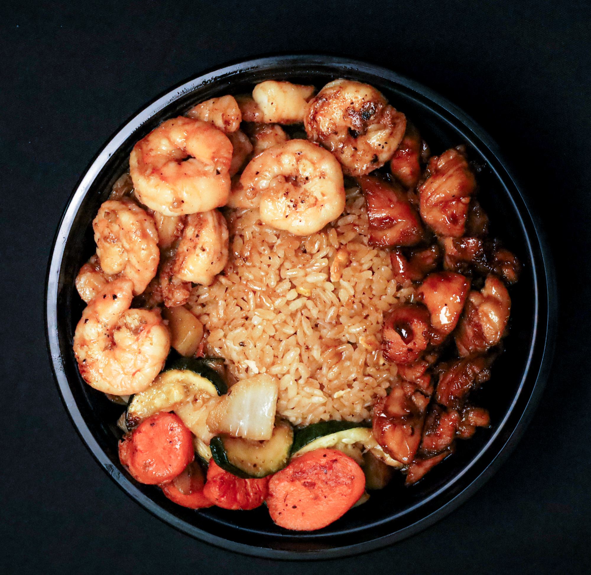 Steak and shrimp combo bowl